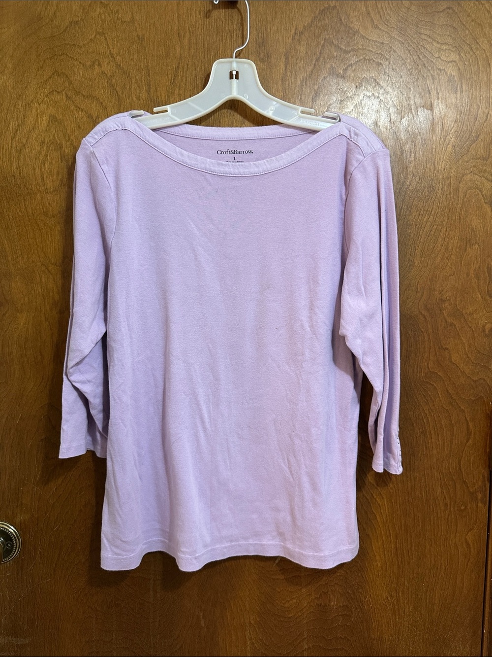 croft & barrow Lavender Boatneck 3/4 Sleeve Top